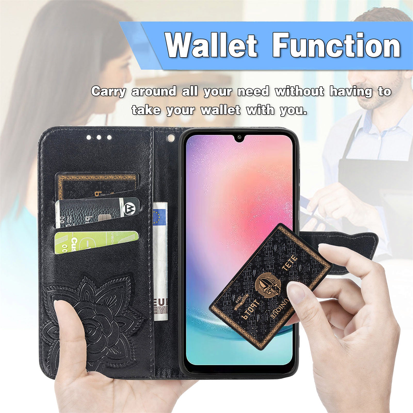 Til Samsung Galaxy A24 4G Stand Wallet Case PU Læder Butterfly påtrykt flip telefoncover