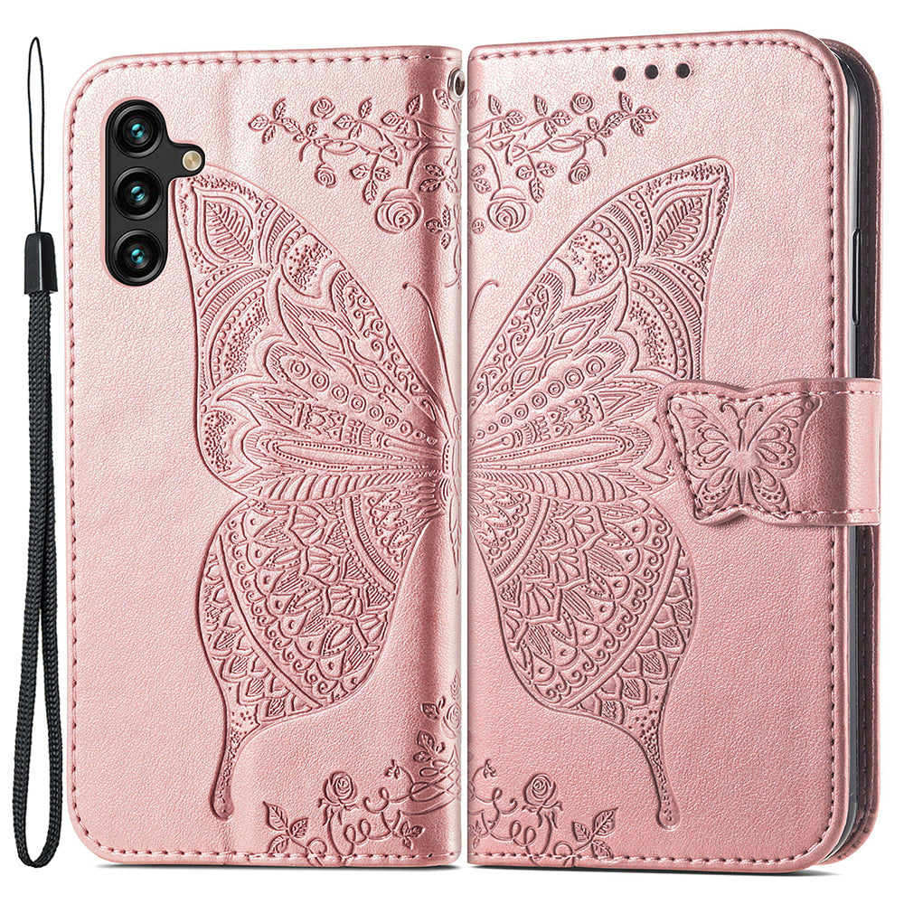 Til Samsung Galaxy A24 4G Stand Wallet Case PU Læder Butterfly påtrykt flip telefoncover