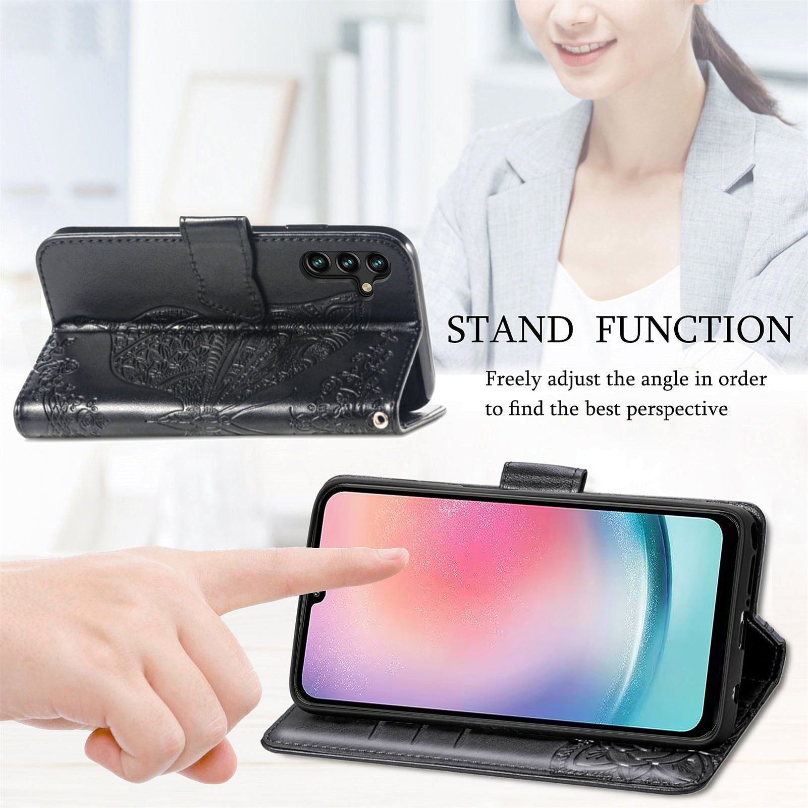 Til Samsung Galaxy A24 4G Stand Wallet Case PU Læder Butterfly påtrykt flip telefoncover