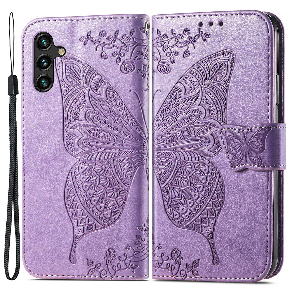 Til Samsung Galaxy A24 4G Stand Wallet Case PU Læder Butterfly påtrykt flip telefoncover