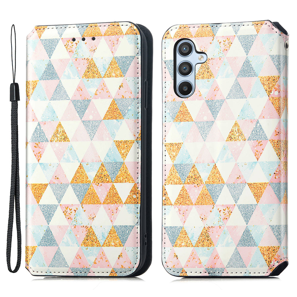CASENEO 001 Series for Samsung Galaxy A34 5G RFID Blocking Pattern Printing Phone Case Leather Wallet Stand Shell