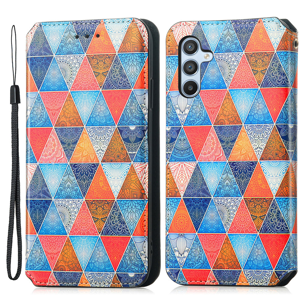CASENEO 001 Series for Samsung Galaxy A34 5G RFID Blocking Pattern Printing Phone Case Leather Wallet Stand Shell