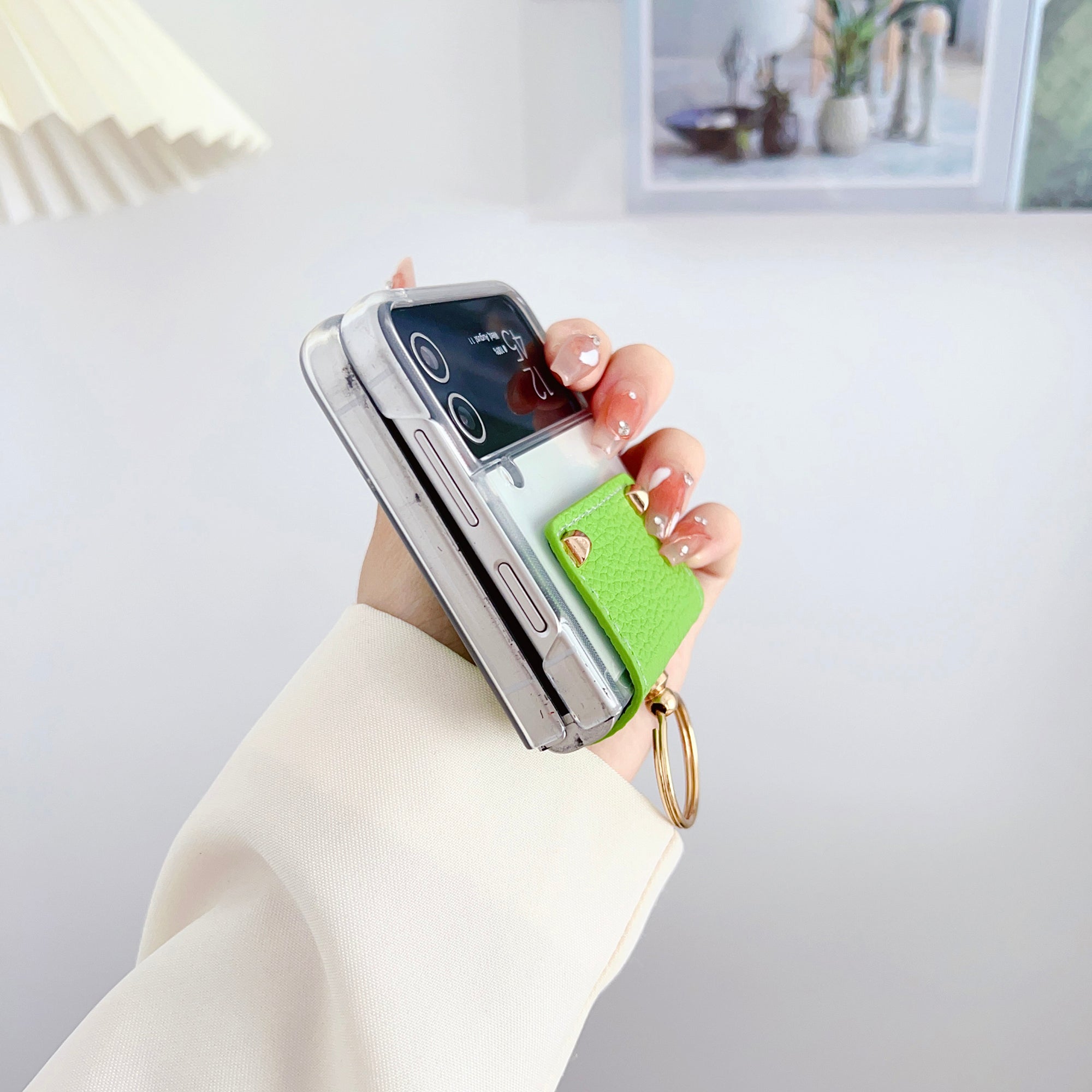 For Samsung Galaxy Z Flip4 5G Anti-Scratch PC Back Cover PU Leather Metal Ring Kickstand Phone Case