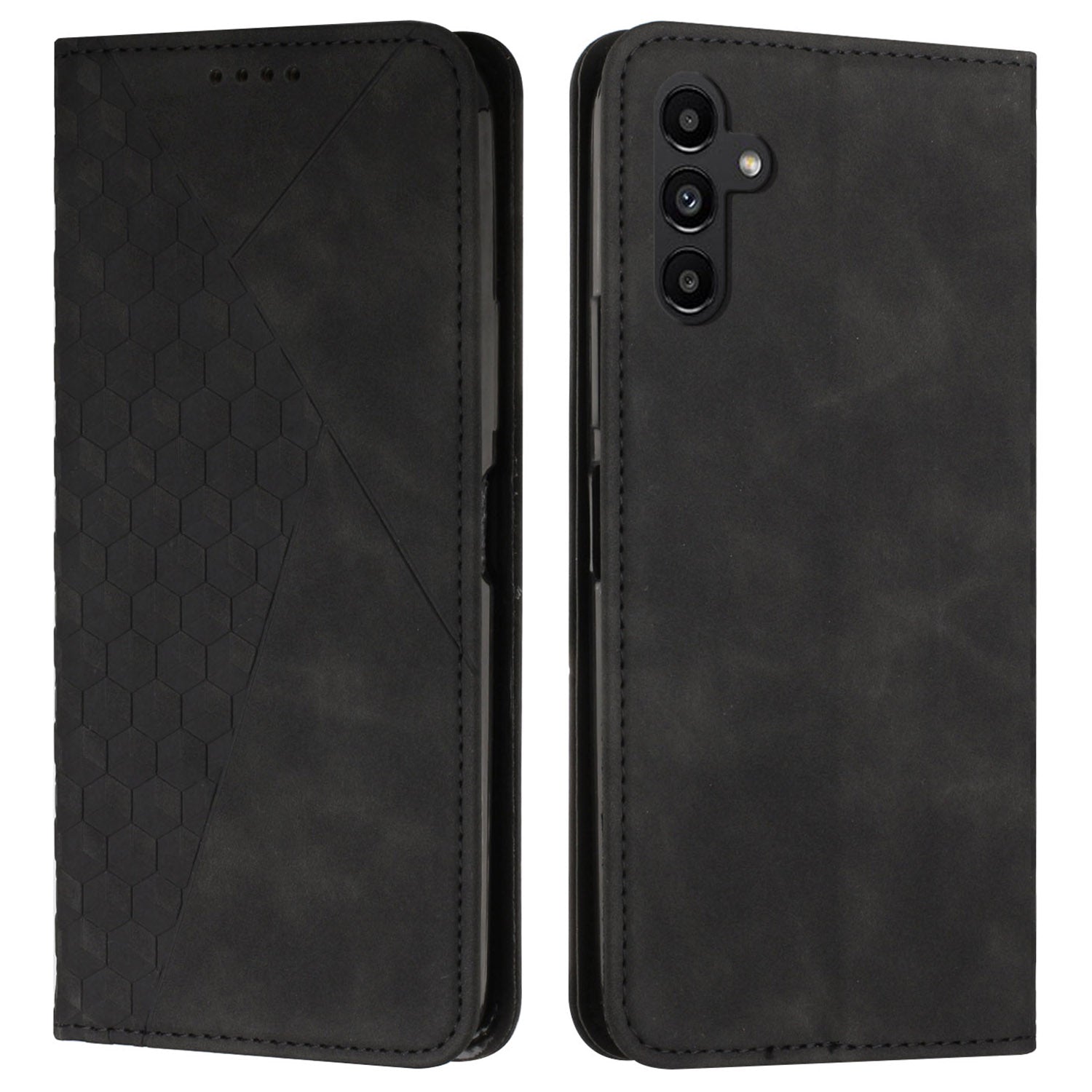 For Samsung Galaxy M14 5G PU Leather Imprinted Rhombus Case Stand Wallet Strong Magnetic Phone Cover
