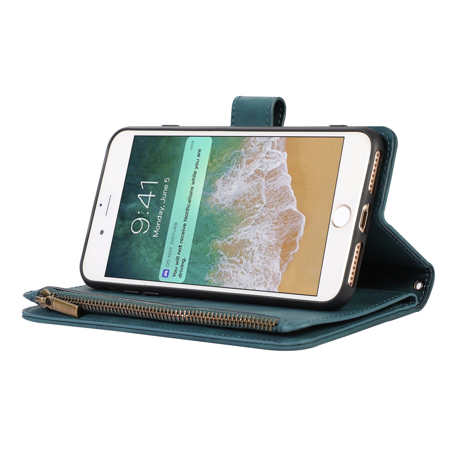 For iPhone 7 8 4.7 inch SE (2022) (2020) Imprinted Phone Case 9 Card Slots Leather Wallet Stand Cover with Zipper Pocket