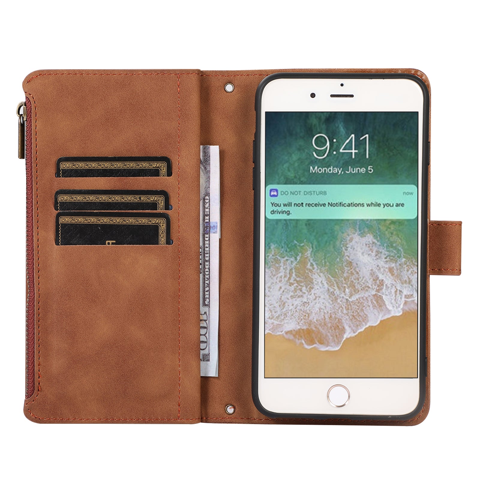 For iPhone 7 8 4.7 inch SE (2022) (2020) Imprinted Phone Case 9 Card Slots Leather Wallet Stand Cover with Zipper Pocket