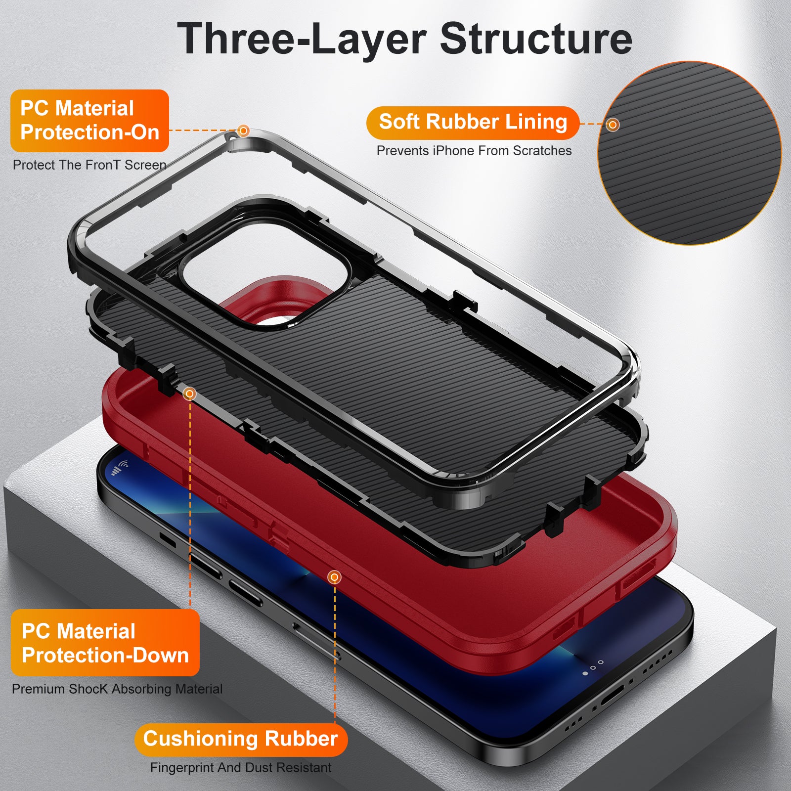 For iPhone 13 Pro Max Back Phone Case TPU+PC Shockproof Protection Phone Cover