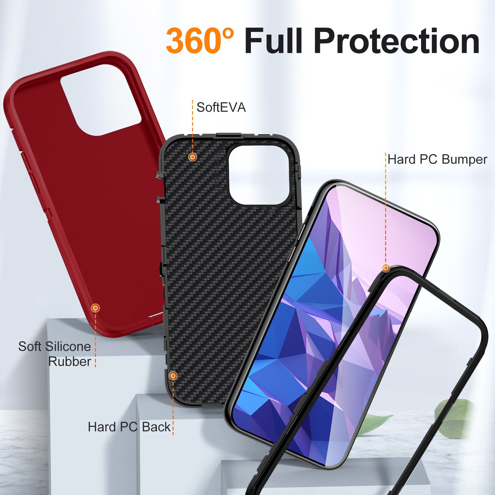 For iPhone 14 Pro Shock-Absorbing Phone Case TPU+PC+Inner EVA Paper Shockproof Cover