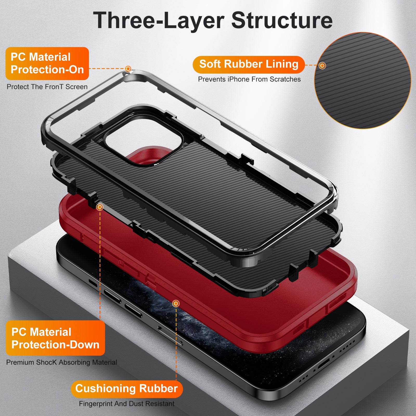 For iPhone 11 Pro TPU+PC Shockproof Phone Case Anti-Scratch EVA Lining Cover