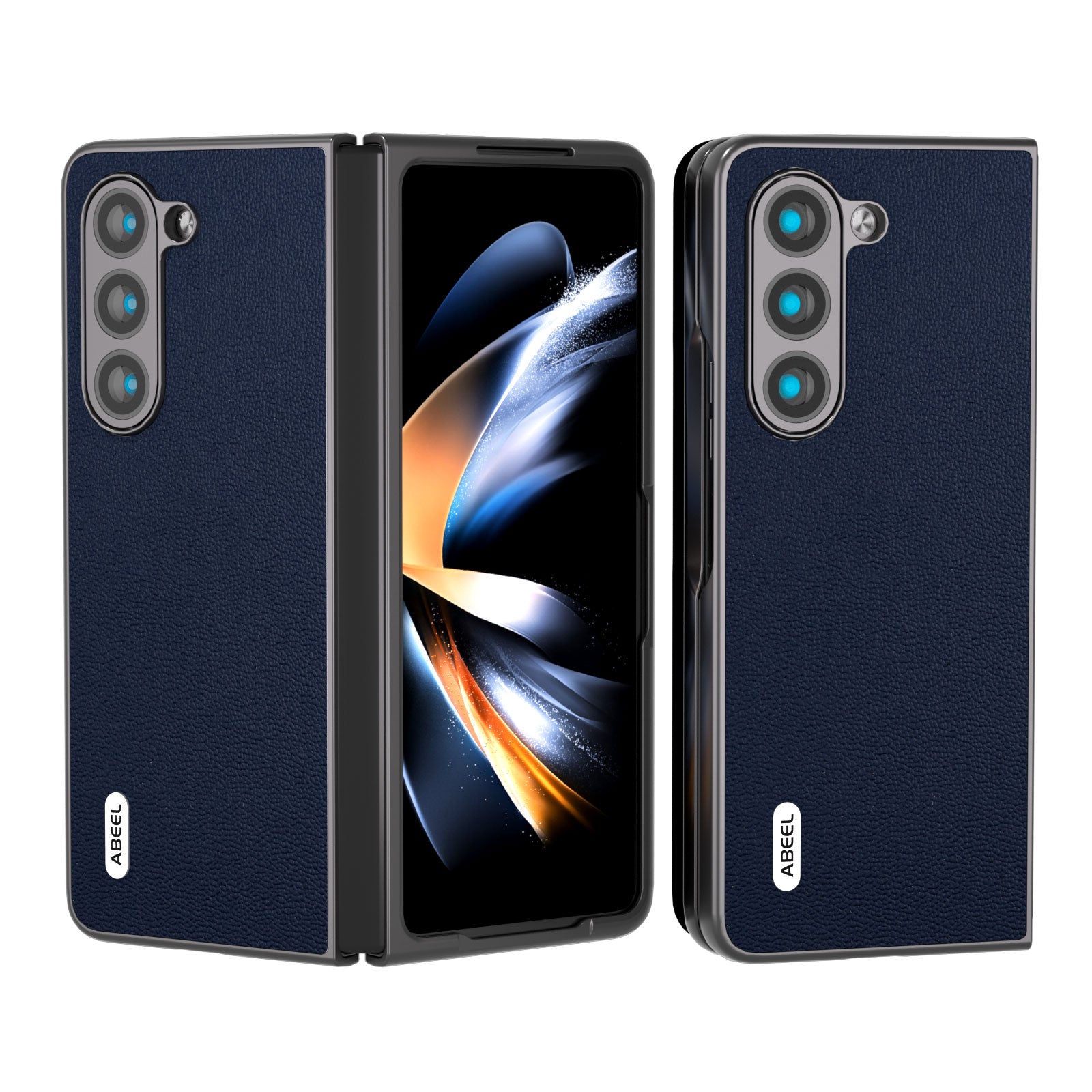 ABEEL For Samsung Galaxy Z Fold5 5G Matte Edges Anti-slip Case Folding Genuine Cow Leather Coated PC Phone Cover