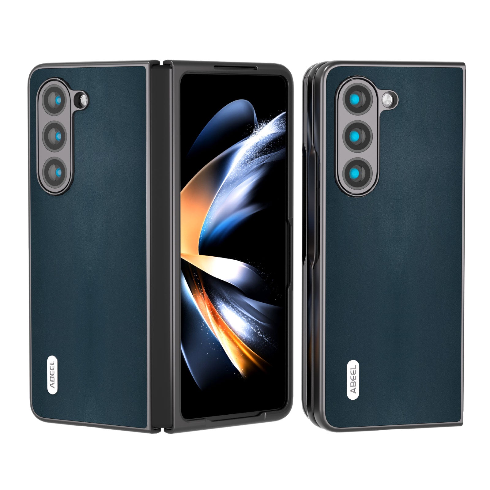 ABEEL For Samsung Galaxy Z Fold5 5G Shockproof Phone Case Genuine Cow Leather Hard PC Folding Cover