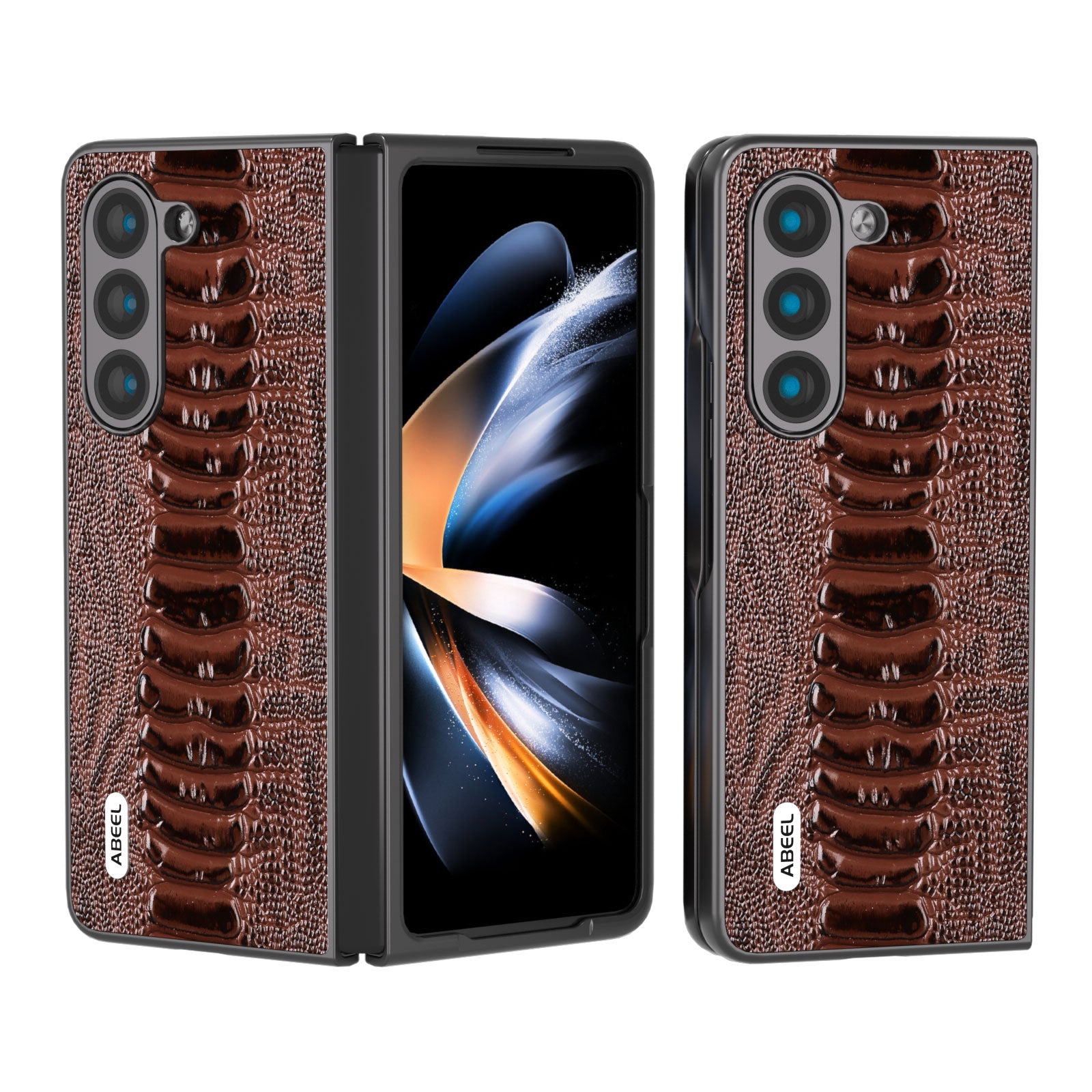 ABEEL For Samsung Galaxy Z Fold5 5G Crocodile Texture Phone Case Genuine Cow Leather PC Folding Cover