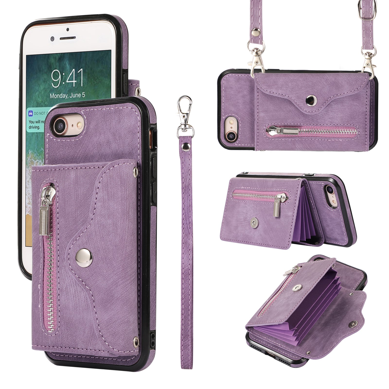 For iPhone 7 8 SE (2020) RFID Blocking Card Bag Phone Case Kickstand PU Leather+TPU Cover