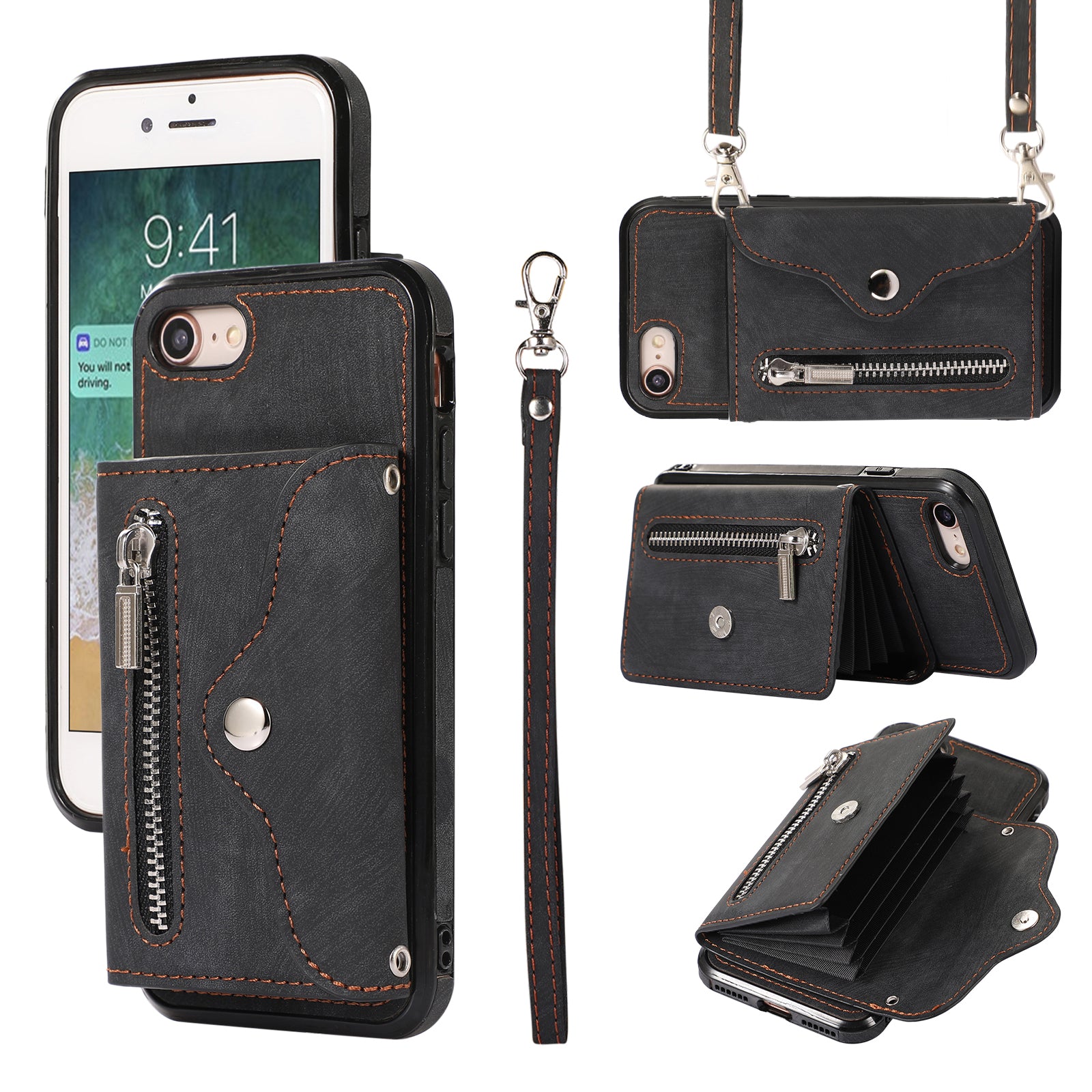 For iPhone 7 8 SE (2020) RFID Blocking Card Bag Phone Case Kickstand PU Leather+TPU Cover