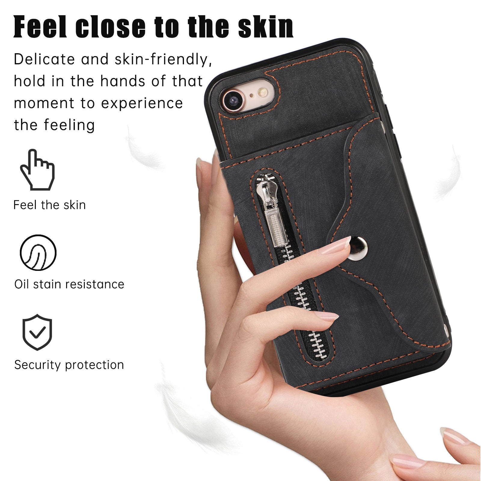 For iPhone 7 8 SE (2020) RFID Blocking Card Bag Phone Case Kickstand PU Leather+TPU Cover