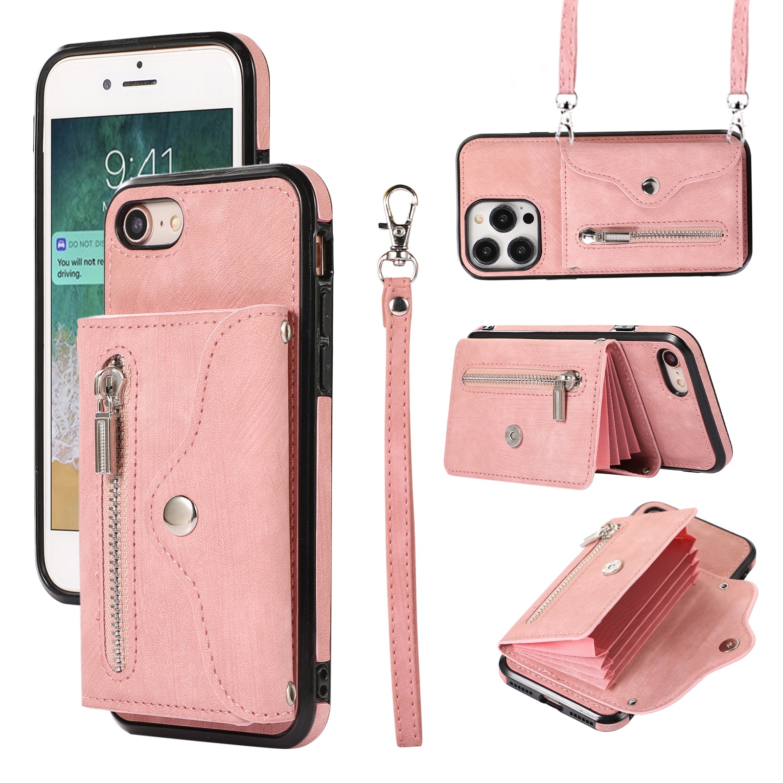 For iPhone 7 8 SE (2020) RFID Blocking Card Bag Phone Case Kickstand PU Leather+TPU Cover