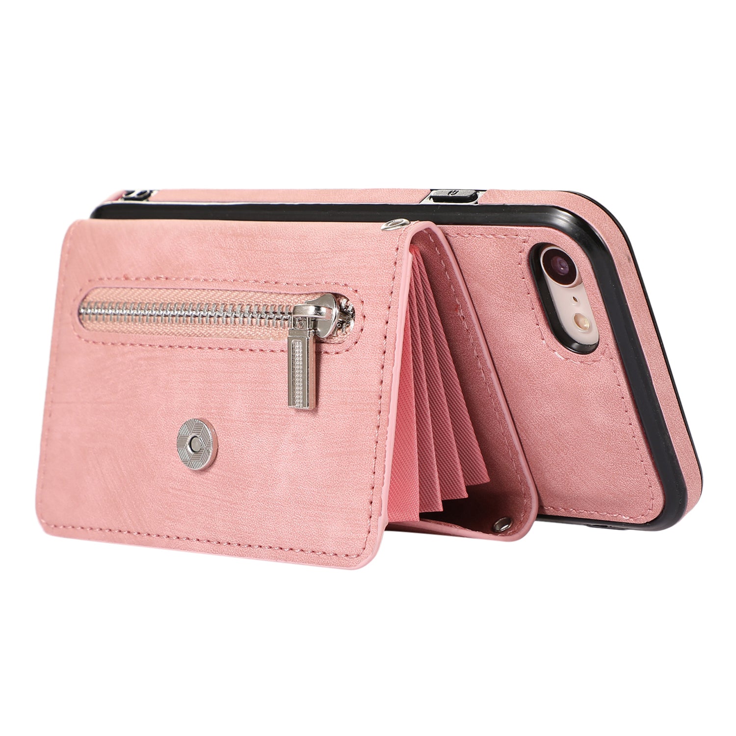 For iPhone 7 8 SE (2020) RFID Blocking Card Bag Phone Case Kickstand PU Leather+TPU Cover