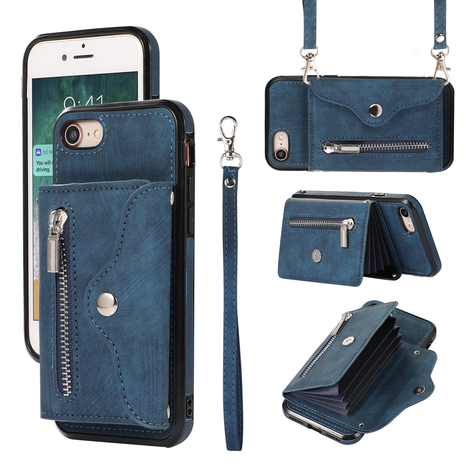 For iPhone 7 8 SE (2020) RFID Blocking Card Bag Phone Case Kickstand PU Leather+TPU Cover
