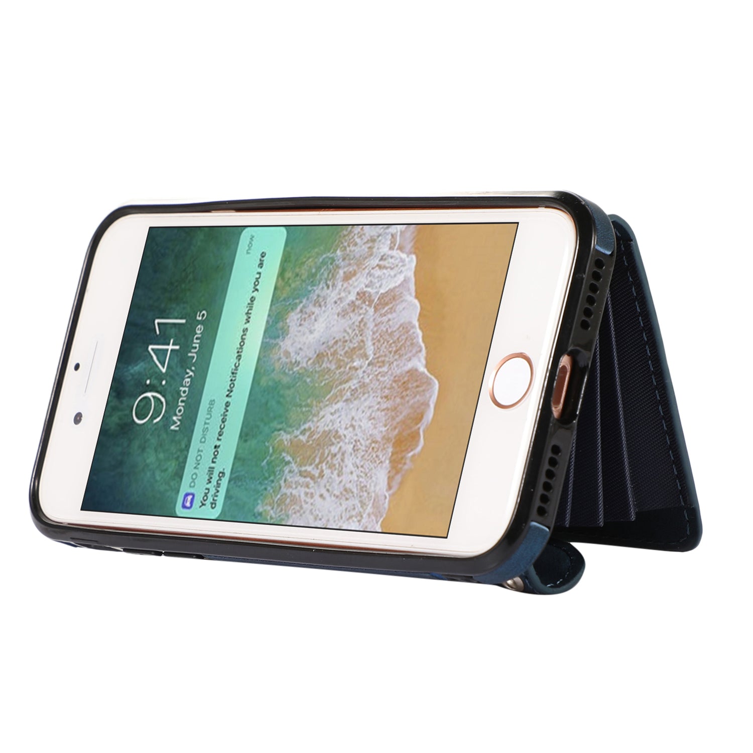 For iPhone 7 8 SE (2020) RFID Blocking Card Bag Phone Case Kickstand PU Leather+TPU Cover