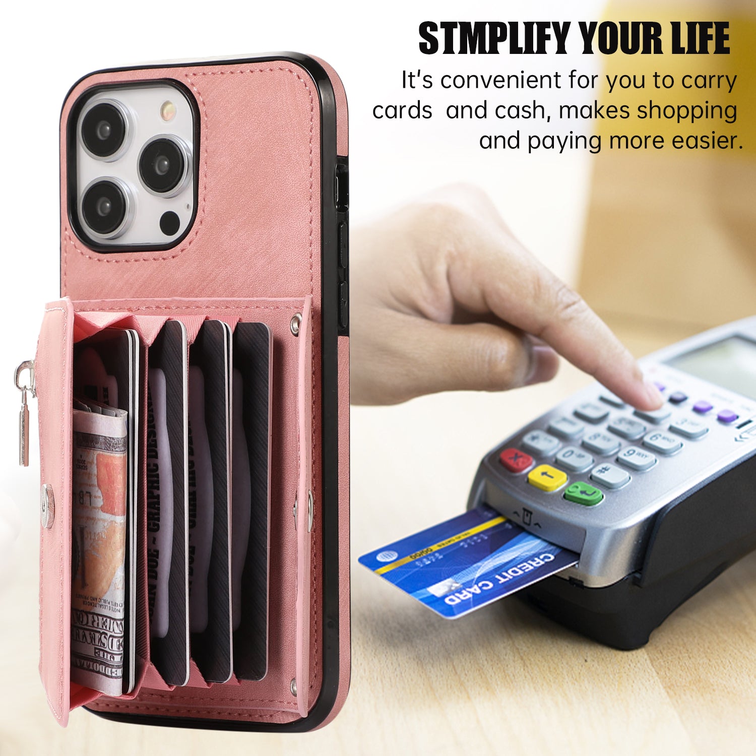Til iPhone 12 12 Pro 6,1 tommer PU-læder+TPU-telefoncover Kickstand-cover med RFID-blokeringskorttaske