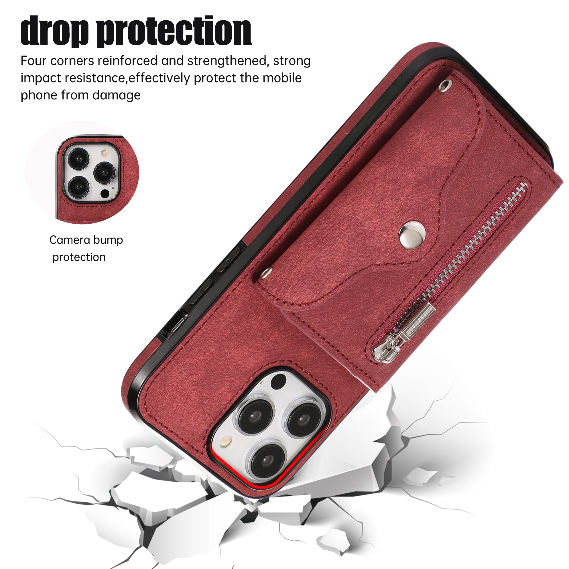 Til iPhone 12 12 Pro 6,1 tommer PU-læder+TPU-telefoncover Kickstand-cover med RFID-blokeringskorttaske