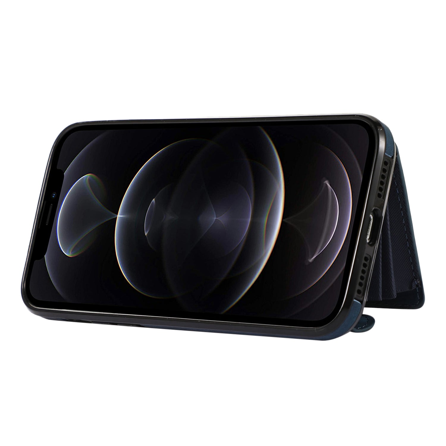 Til iPhone 12 12 Pro 6,1 tommer PU-læder+TPU-telefoncover Kickstand-cover med RFID-blokeringskorttaske