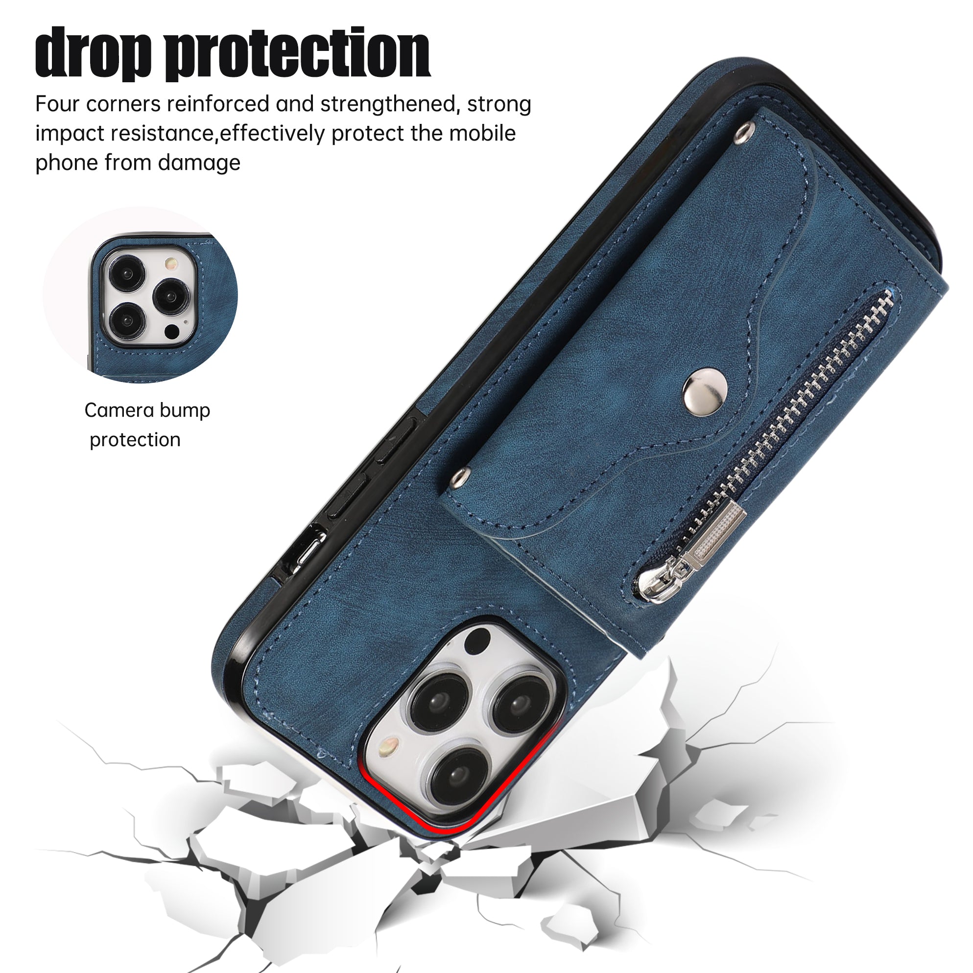 For iPhone 14 Pro Max PU Leather+TPU Phone Case Kickstand Back Cover with RFID Blocking Card Bag