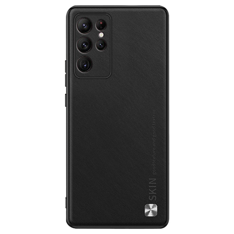 Shockproof Cover for Samsung Galaxy S22 Ultra 5G Metal Decor PU Leather Coated PC TPU Phone Case