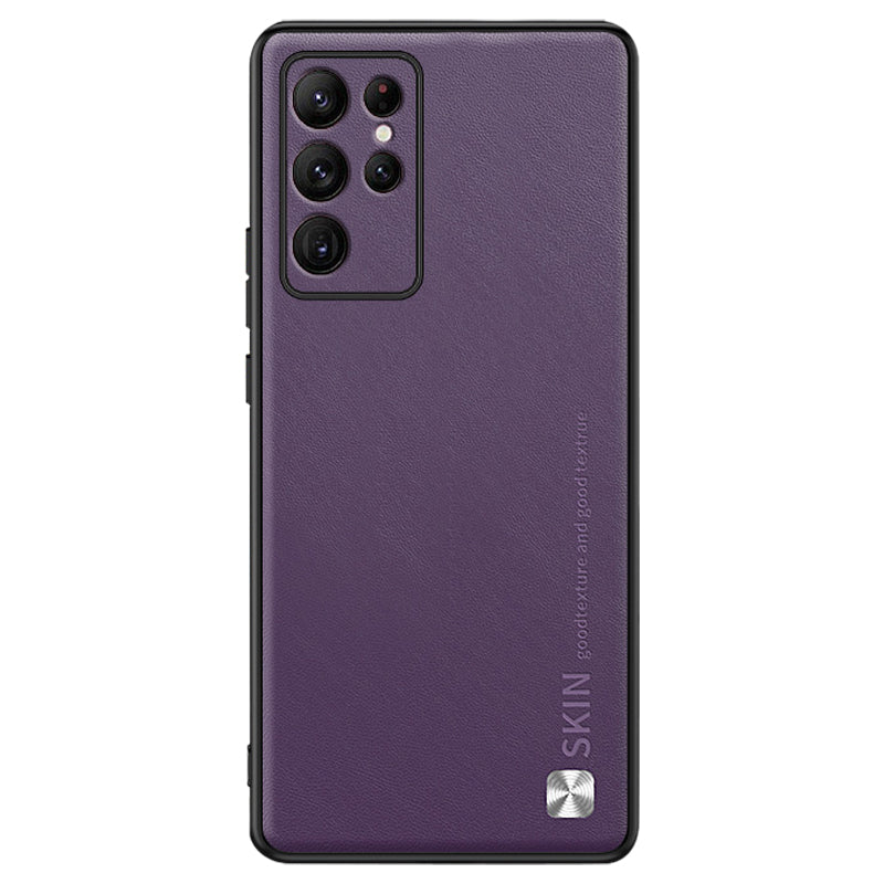 Shockproof Cover for Samsung Galaxy S22 Ultra 5G Metal Decor PU Leather Coated PC TPU Phone Case