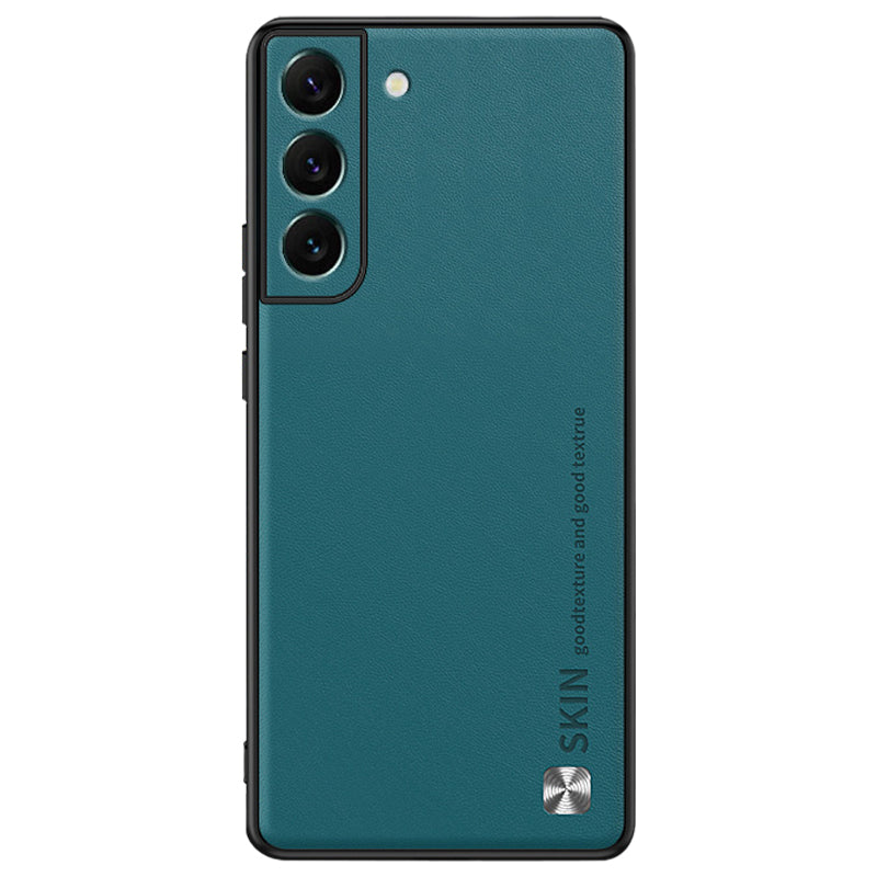 For Samsung Galaxy S22 5G Anti-fall Cover Metal Decor PU Leather Coated PC TPU Phone Protector Case