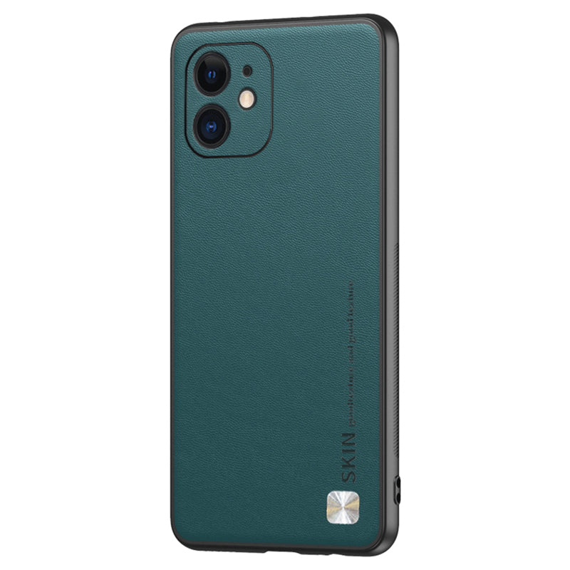 Bump Proof Cover for iPhone 12 6.1 inch Metal Decor PU Leather Coated PC+TPU Phone Case