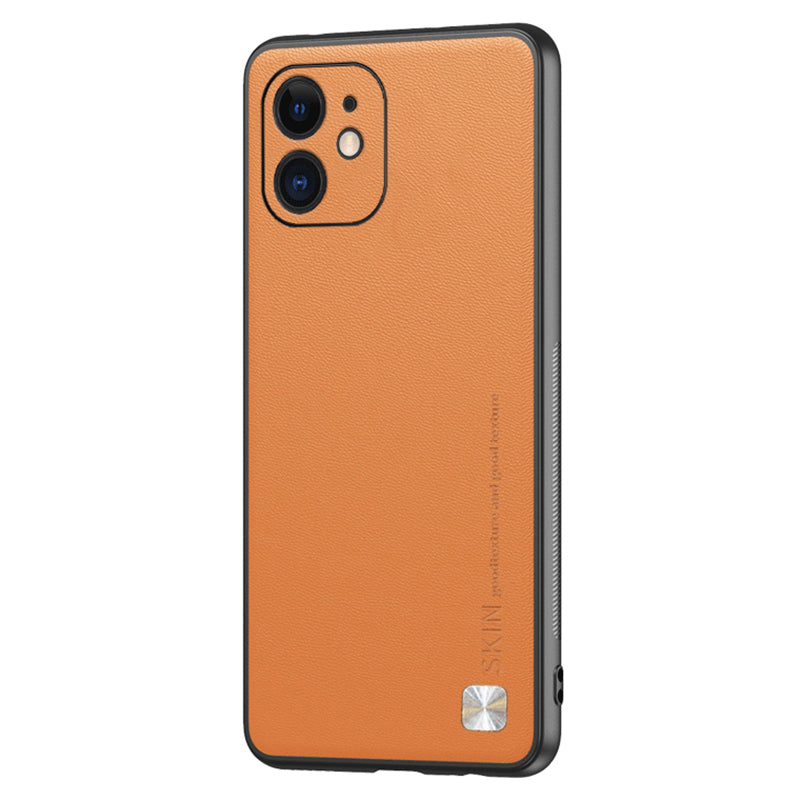 Bump Proof Cover for iPhone 12 6.1 inch Metal Decor PU Leather Coated PC+TPU Phone Case