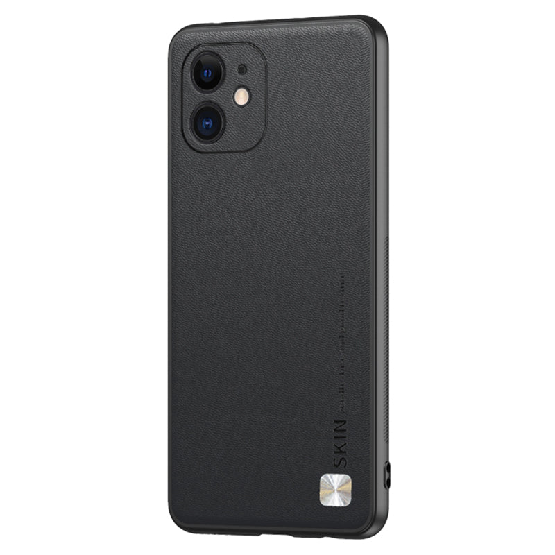 Bump Proof Cover for iPhone 12 6.1 inch Metal Decor PU Leather Coated PC+TPU Phone Case