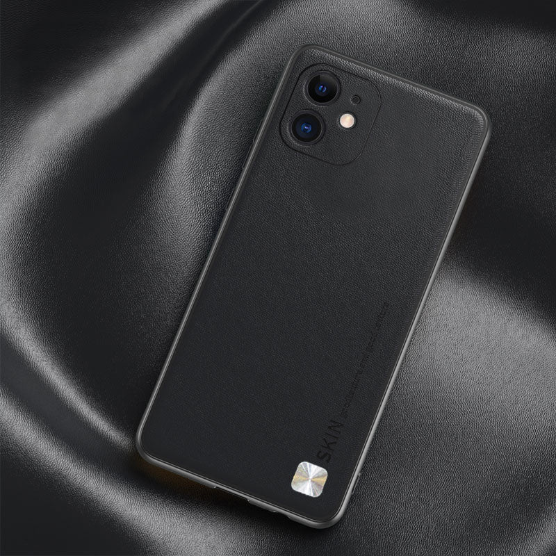 Bump Proof Cover for iPhone 12 6.1 inch Metal Decor PU Leather Coated PC+TPU Phone Case