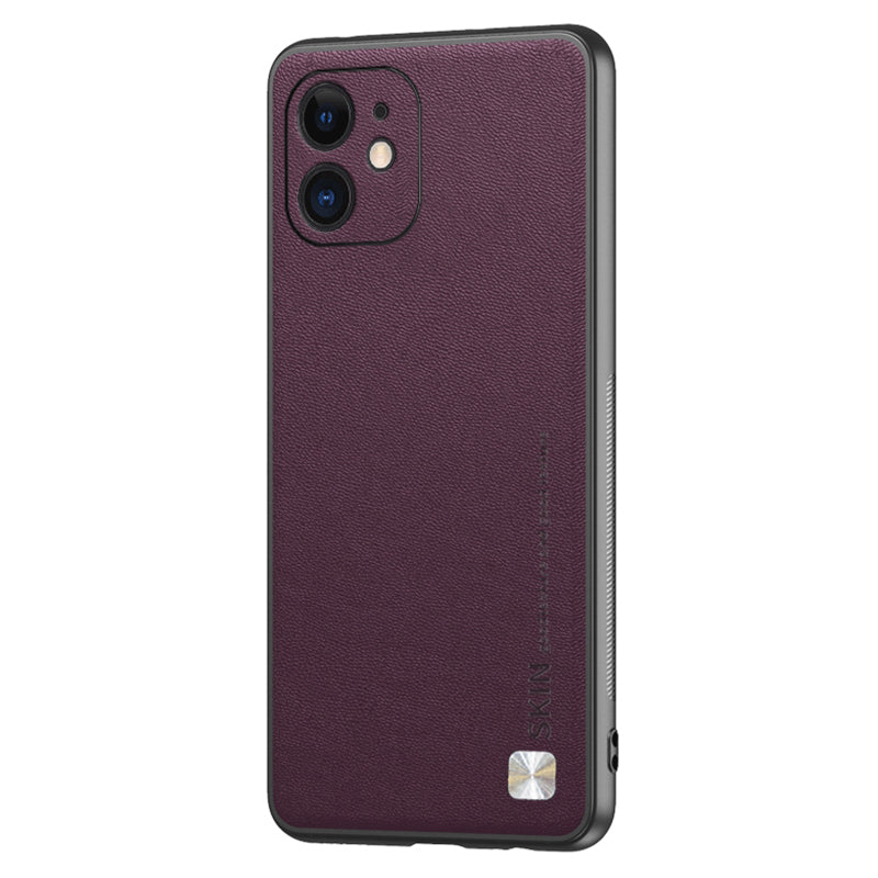 Bump Proof Cover for iPhone 12 6.1 inch Metal Decor PU Leather Coated PC+TPU Phone Case