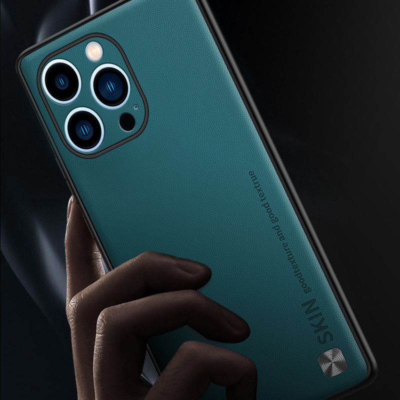 Smartphone Case for iPhone 12 Pro Max 6.7 inch Metal Decor PU Leather Coated PC+TPU Phone Cover