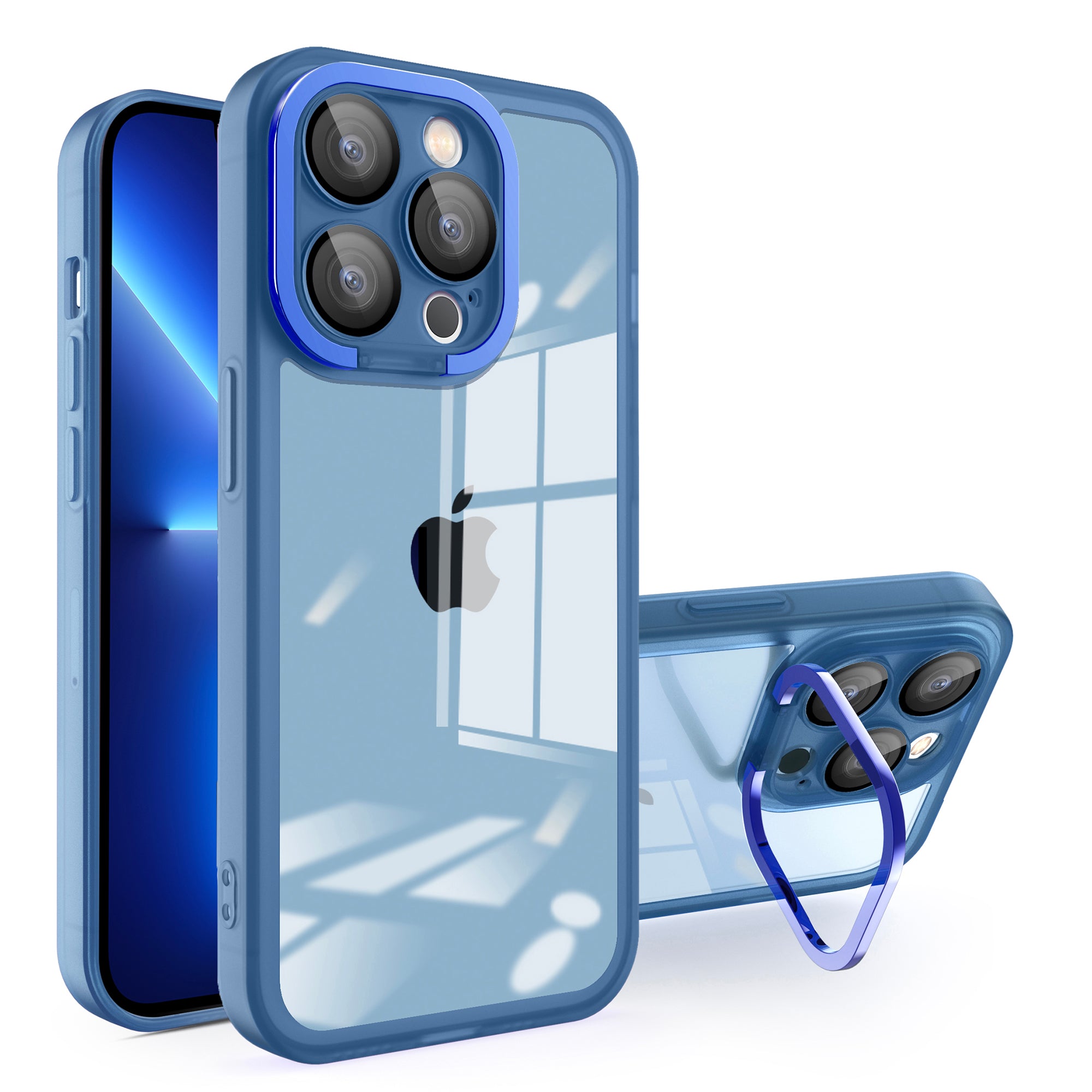 For iPhone 13 Pro Max Matte Clear Phone Case Acrylic+PC+TPU Kickstand Cover with Glass Lens Film