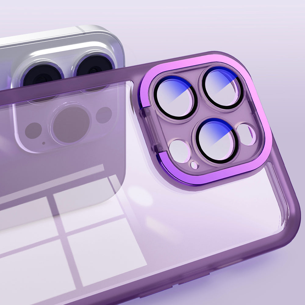 For iPhone 13 Pro Max Matte Clear Phone Case Acrylic+PC+TPU Kickstand Cover with Glass Lens Film