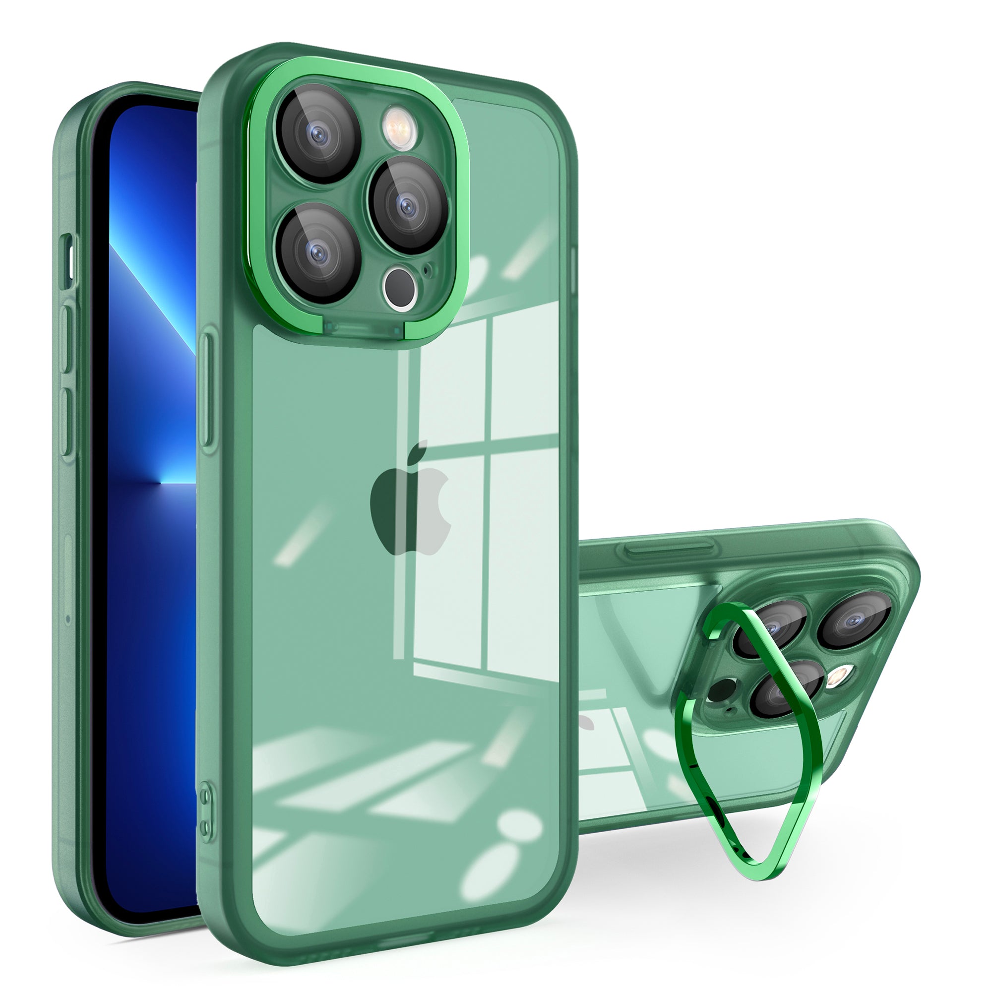For iPhone 13 Pro Max Matte Clear Phone Case Acrylic+PC+TPU Kickstand Cover with Glass Lens Film