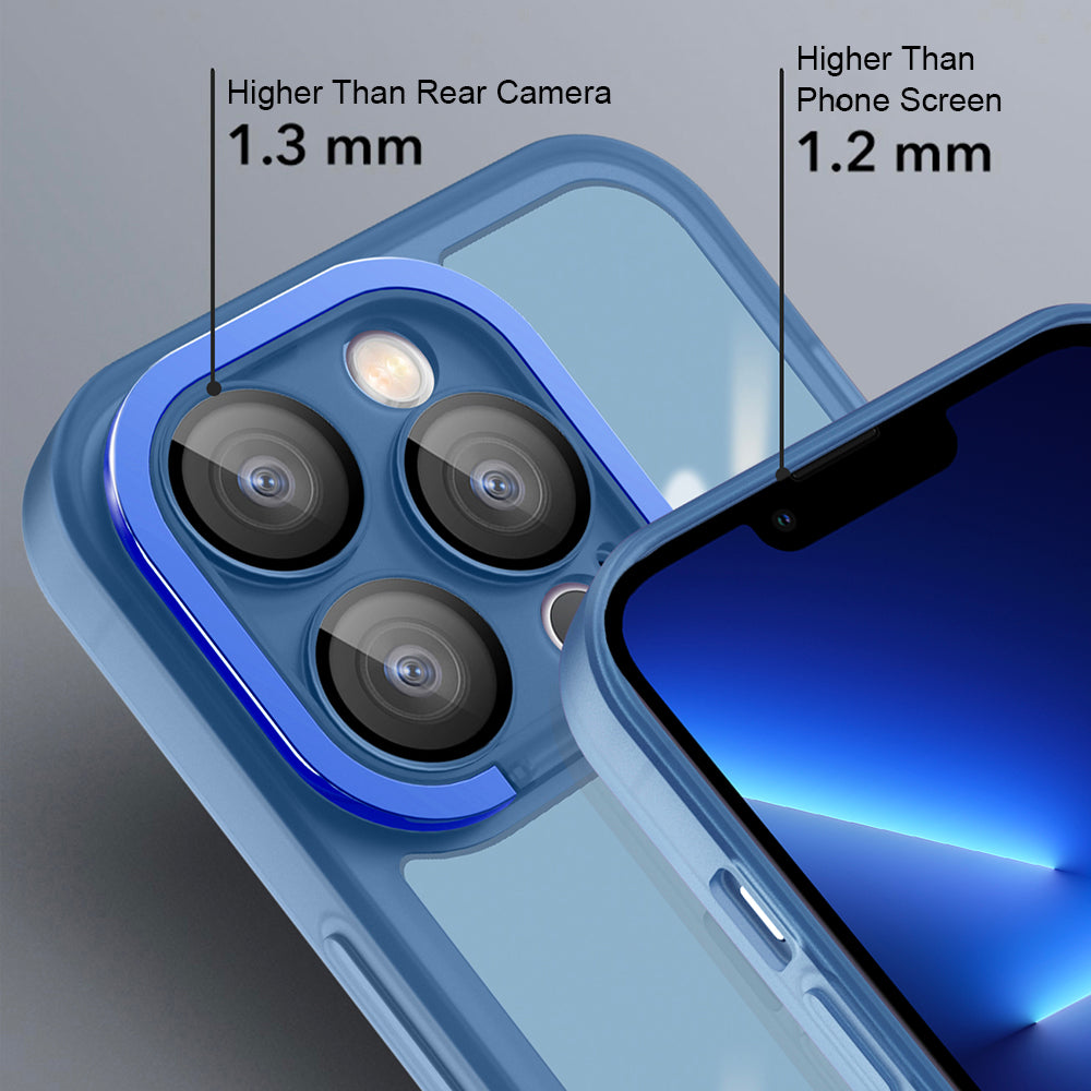 For iPhone 13 Pro Max Matte Clear Phone Case Acrylic+PC+TPU Kickstand Cover with Glass Lens Film