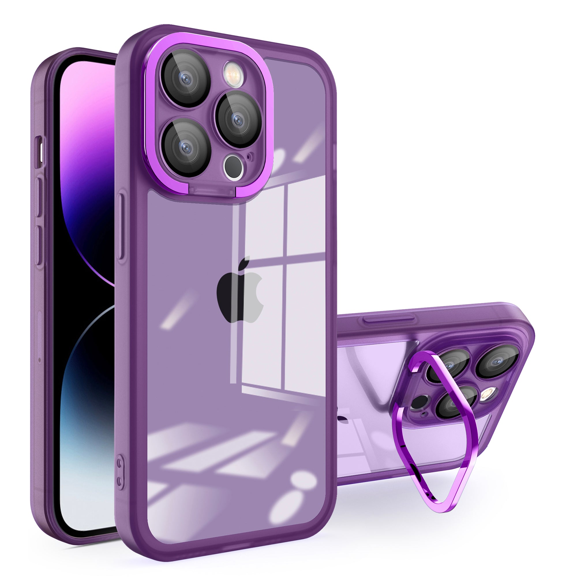 For iPhone 14 Pro Max Camera Protection Kickstand Cover Matte Clear Acrylic+PC+TPU Phone Case