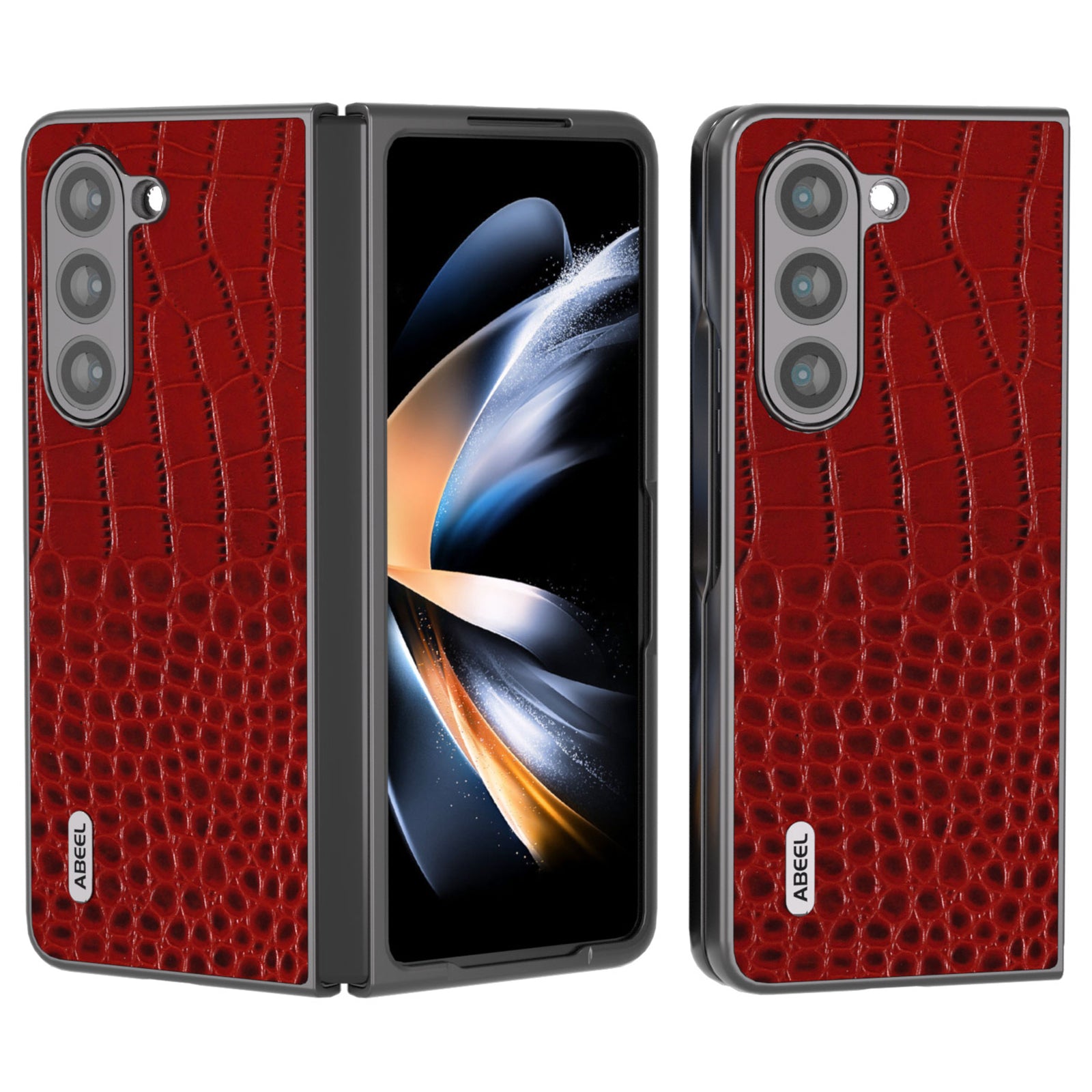 ABEEL For Samsung Galaxy Z Fold5 5G Cowhide Leather PC Phone Case Crocodile Texture Slim Cover