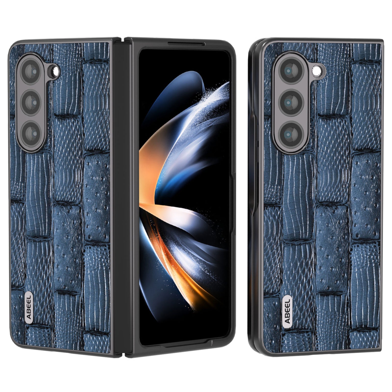 ABEEL For Samsung Galaxy Z Fold5 5G Mahjong Texture Phone Case Genuine Cow Leather Coated PC Shockproof Cover