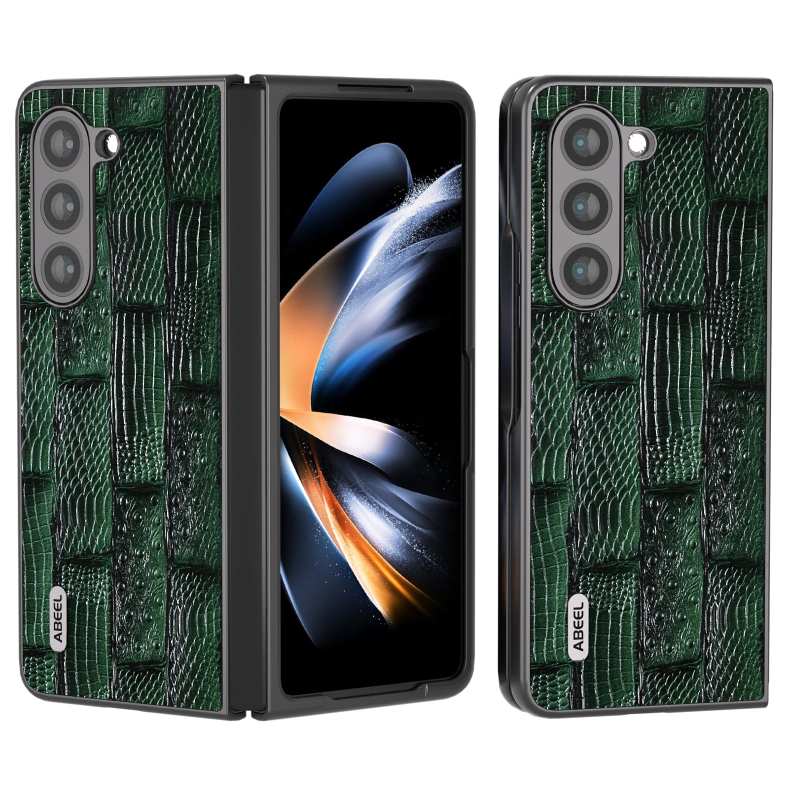 ABEEL For Samsung Galaxy Z Fold5 5G Mahjong Texture Phone Case Genuine Cow Leather Coated PC Shockproof Cover