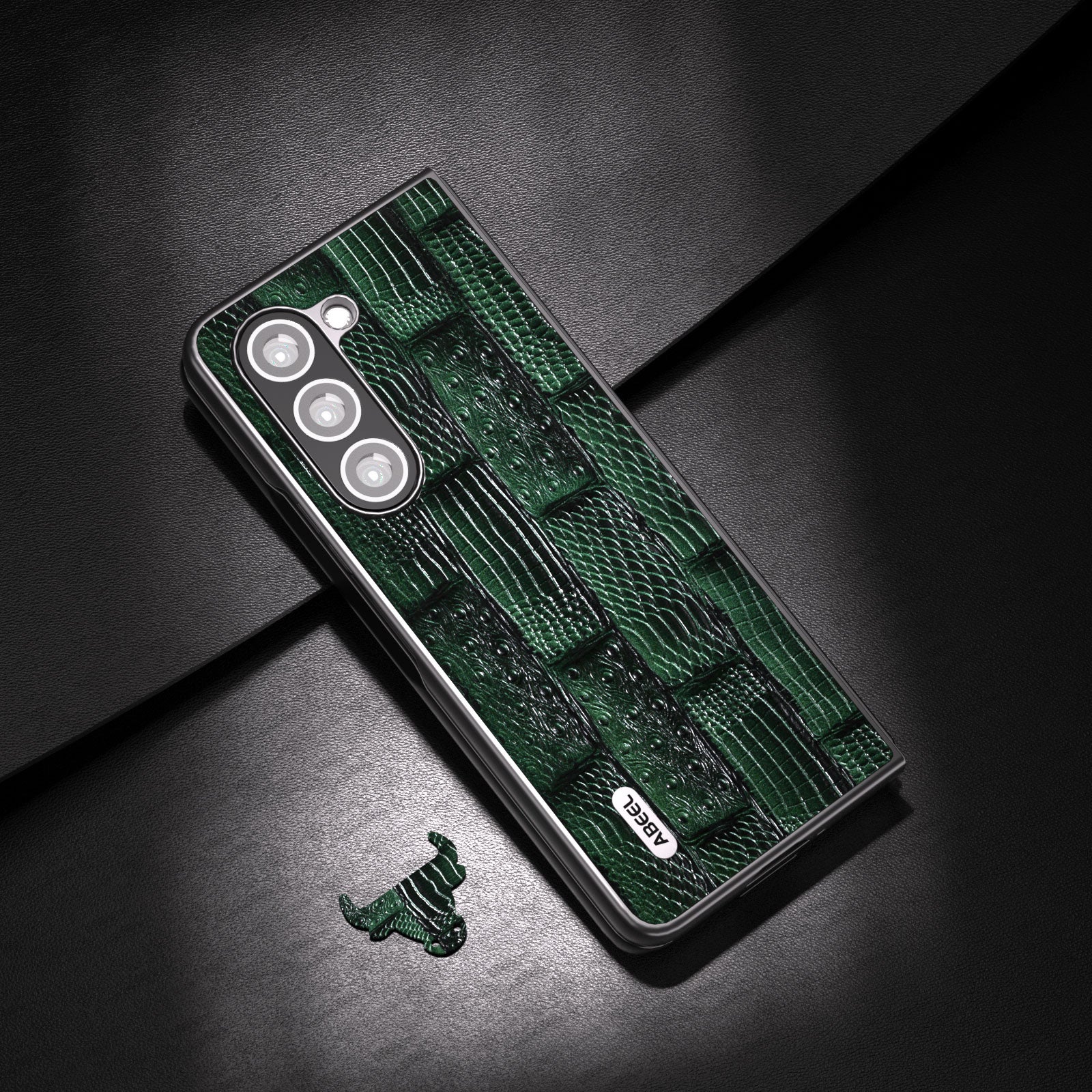ABEEL For Samsung Galaxy Z Fold5 5G Mahjong Texture Phone Case Genuine Cow Leather Coated PC Shockproof Cover