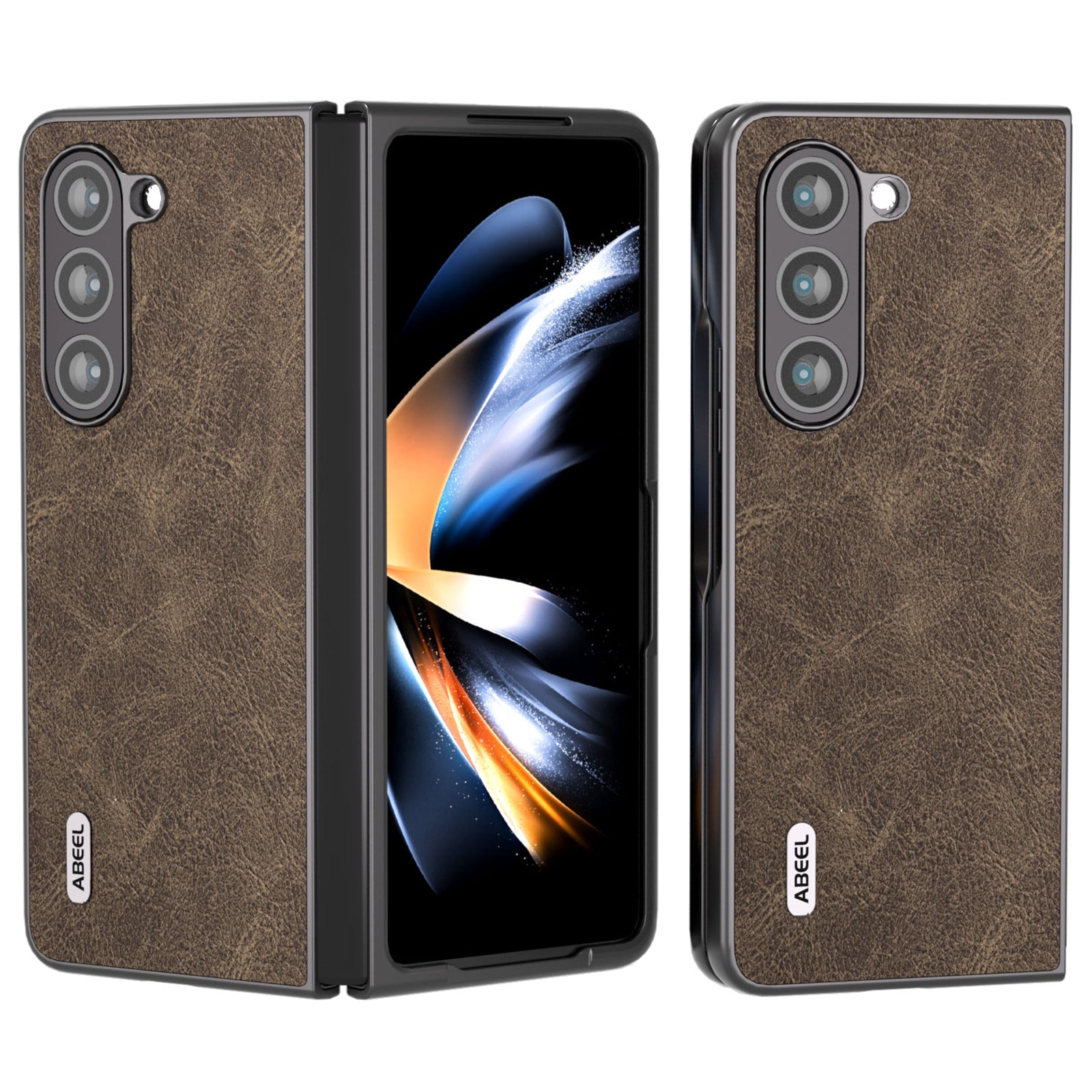 ABEEL For Samsung Galaxy Z Fold5 5G Phone Case Anti-Slip Litchi Texture PU Leather Coated Phone Cover