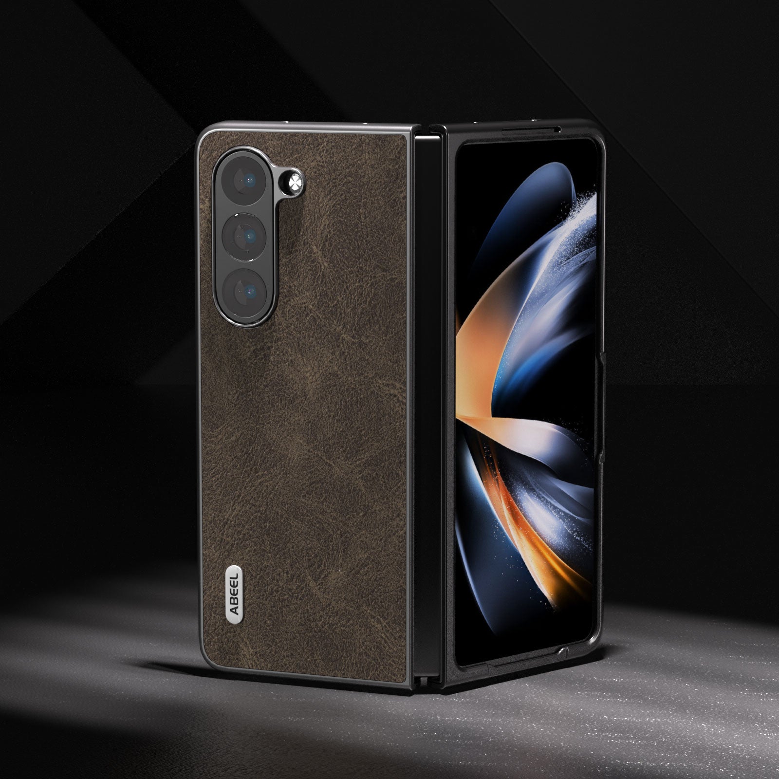 ABEEL For Samsung Galaxy Z Fold5 5G Phone Case Anti-Slip Litchi Texture PU Leather Coated Phone Cover