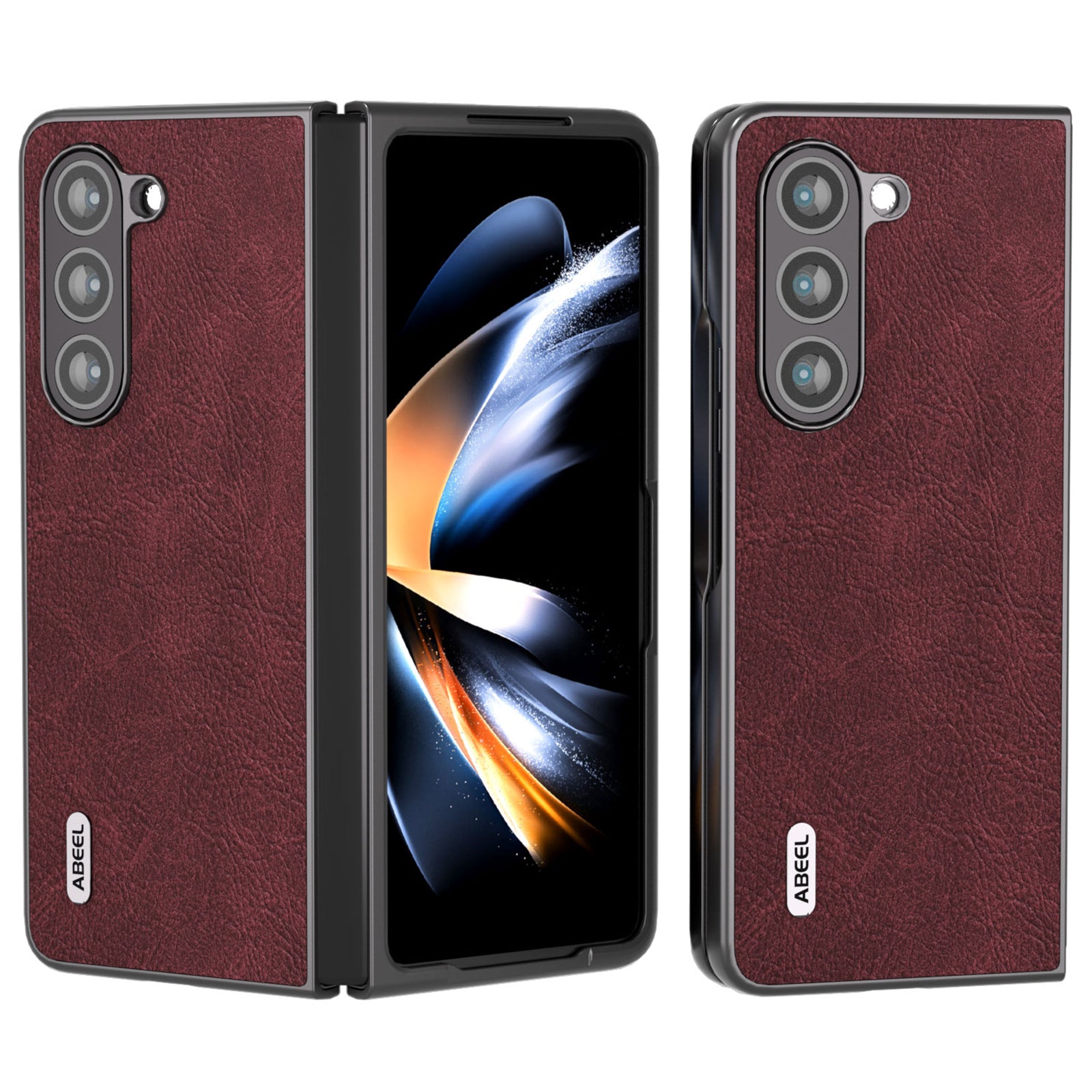 ABEEL For Samsung Galaxy Z Fold5 5G Phone Case Anti-Slip Litchi Texture PU Leather Coated Phone Cover