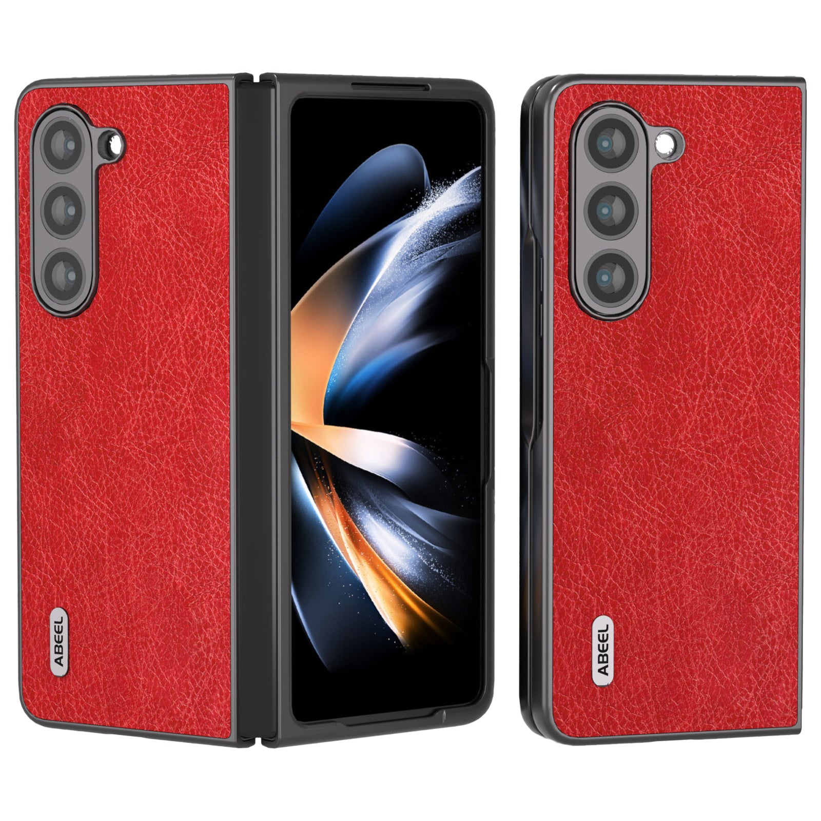 ABEEL Phone Case for Samsung Galaxy Z Fold5 5G Retro Litchi Texture PU Leather Coated Phone Cover