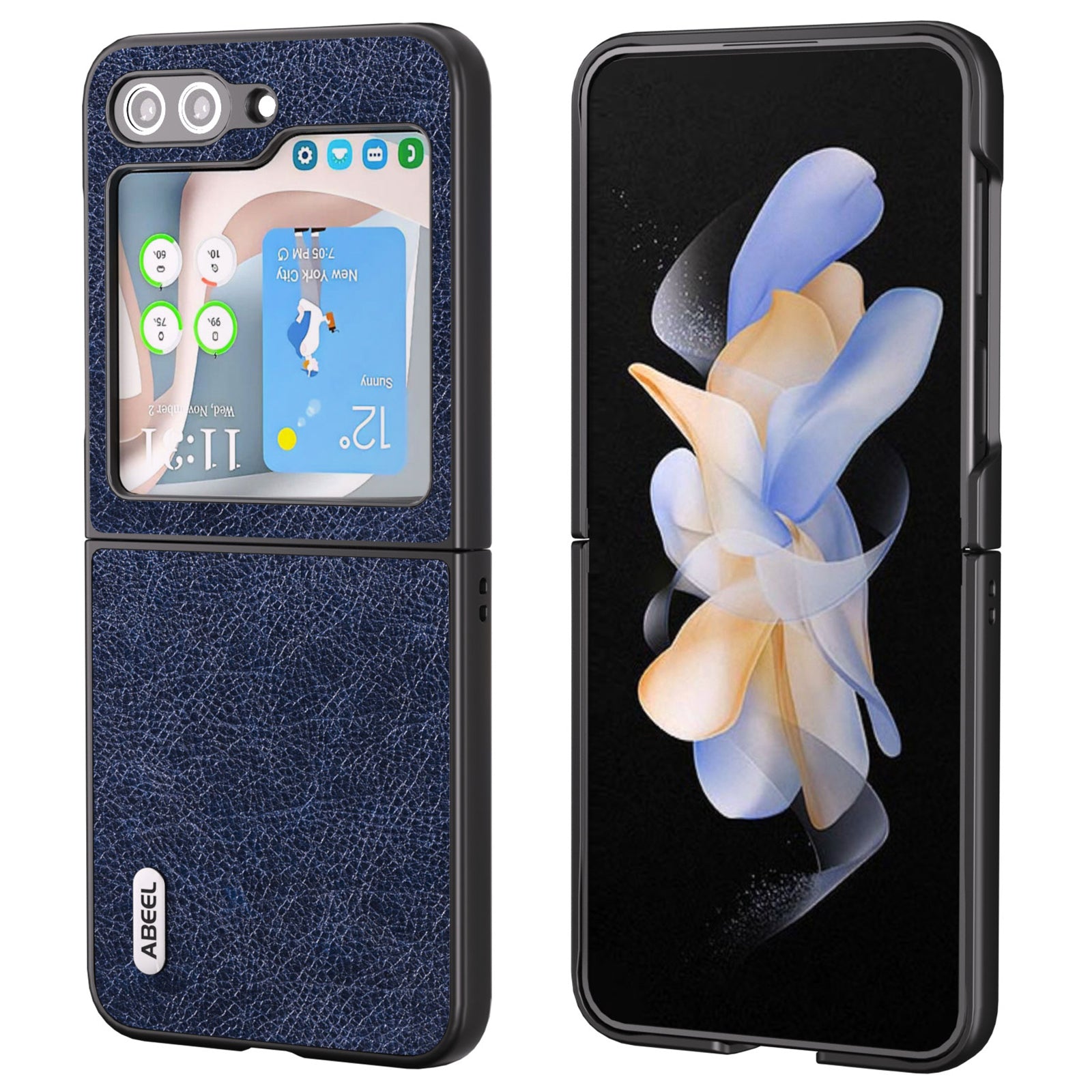 ABEEL Shockproof Case for Samsung Galaxy Z Flip5 5G Retro Litchi Texture Phone Case PU Leather Coated Phone Shell